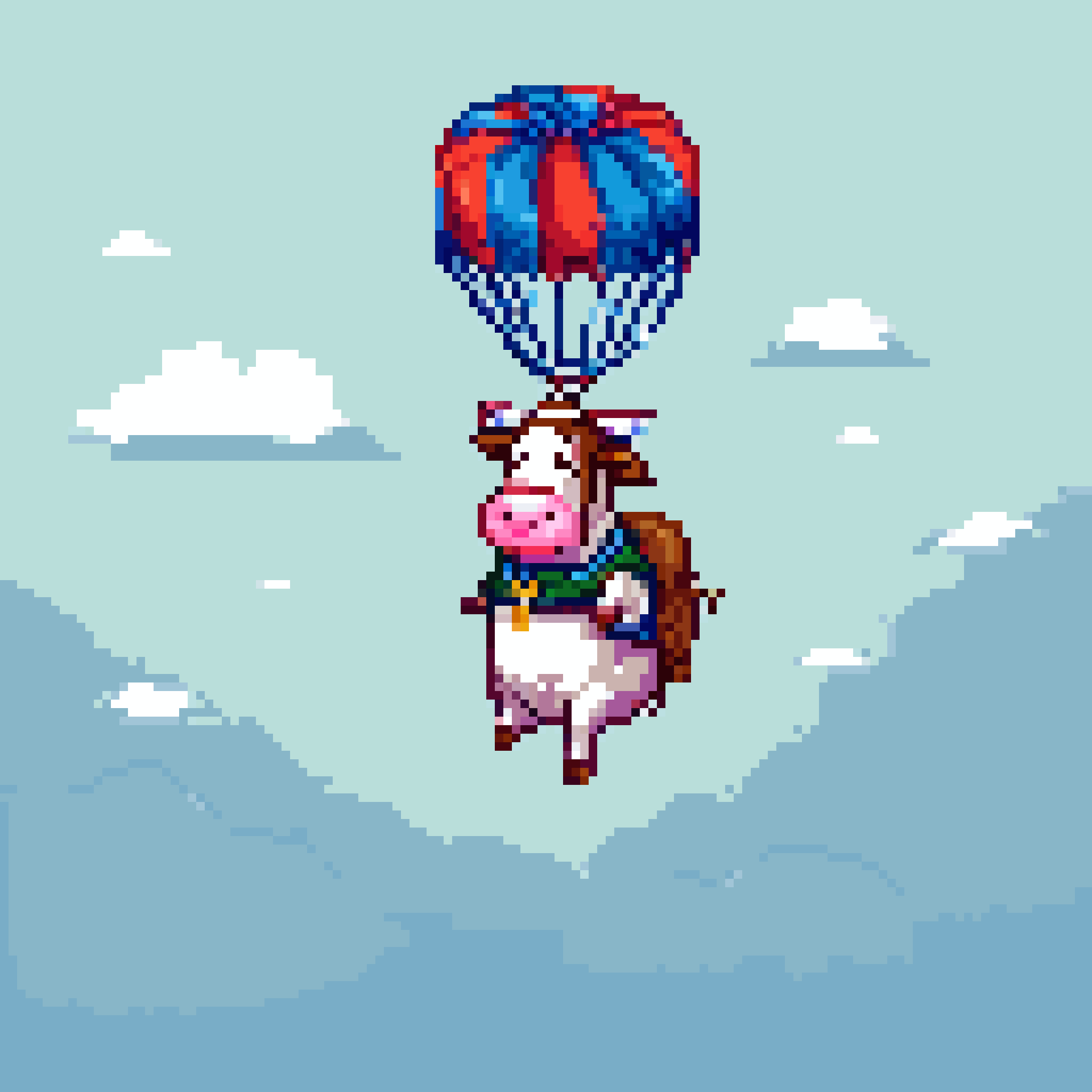 A cow with a parachute.